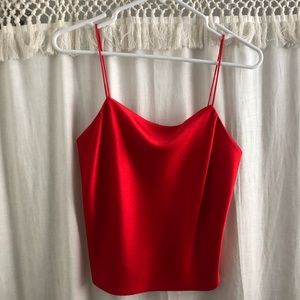 Alice and Olivia red satin crop top